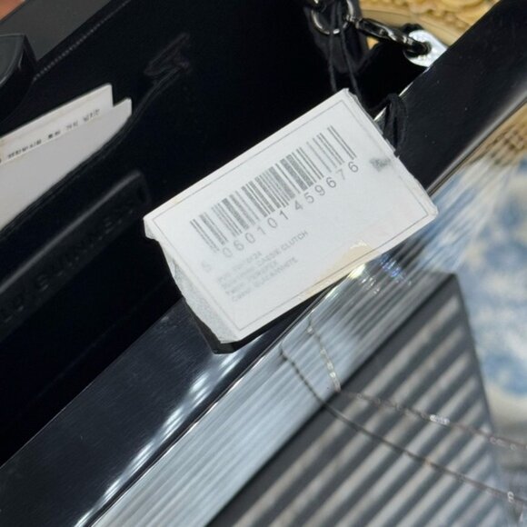 🆕 LULU GUINNESS 🧿 NWT Cassie Striped Black & Mother of Pearl Perspex Clutch - Picture 14 of 15